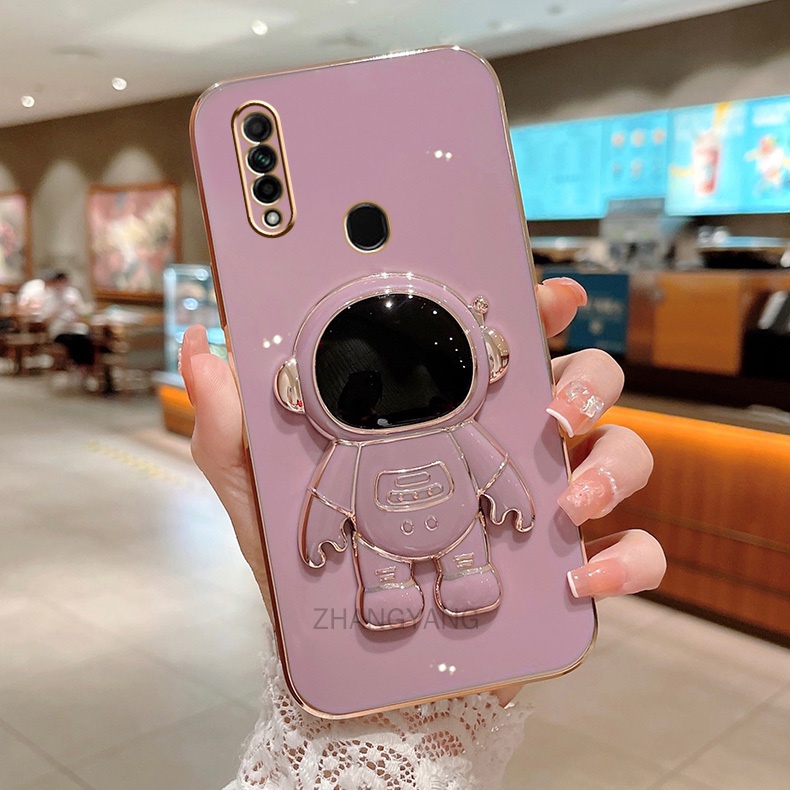 ốp lưng oppo a31 TPU Mạ điện 3D Phi hành gia có chân đế ốp điện thoại oppo a31a31