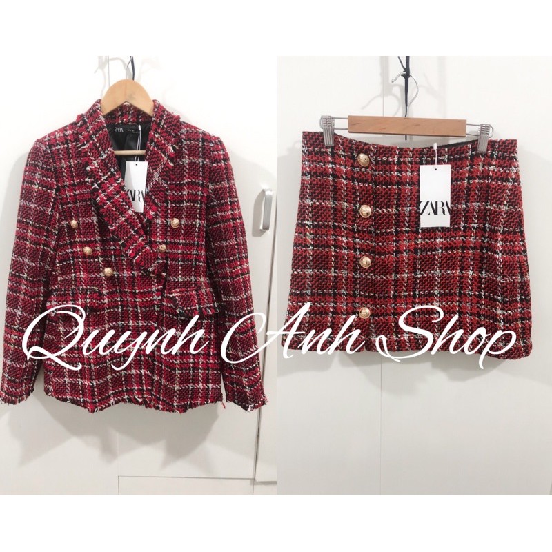 [ORDER-ẢNH THẬT] Set Áo/Chân váy dạ tweed đỏ Zara xuất