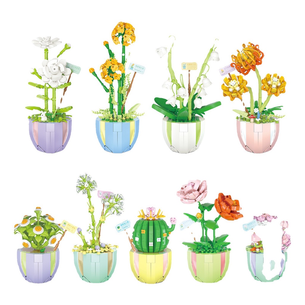 Bộ đồ chơi lắp ráp mini mô hình hoa trang trí cho trẻ