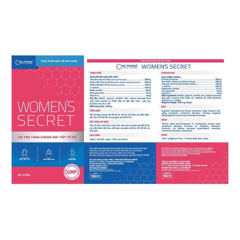 Women’s Secret - Viên uống giúp tăng nội tiết tố nữ, giảm triệu chứng tiền mãn kinh và điều hoà kinh nguyệt