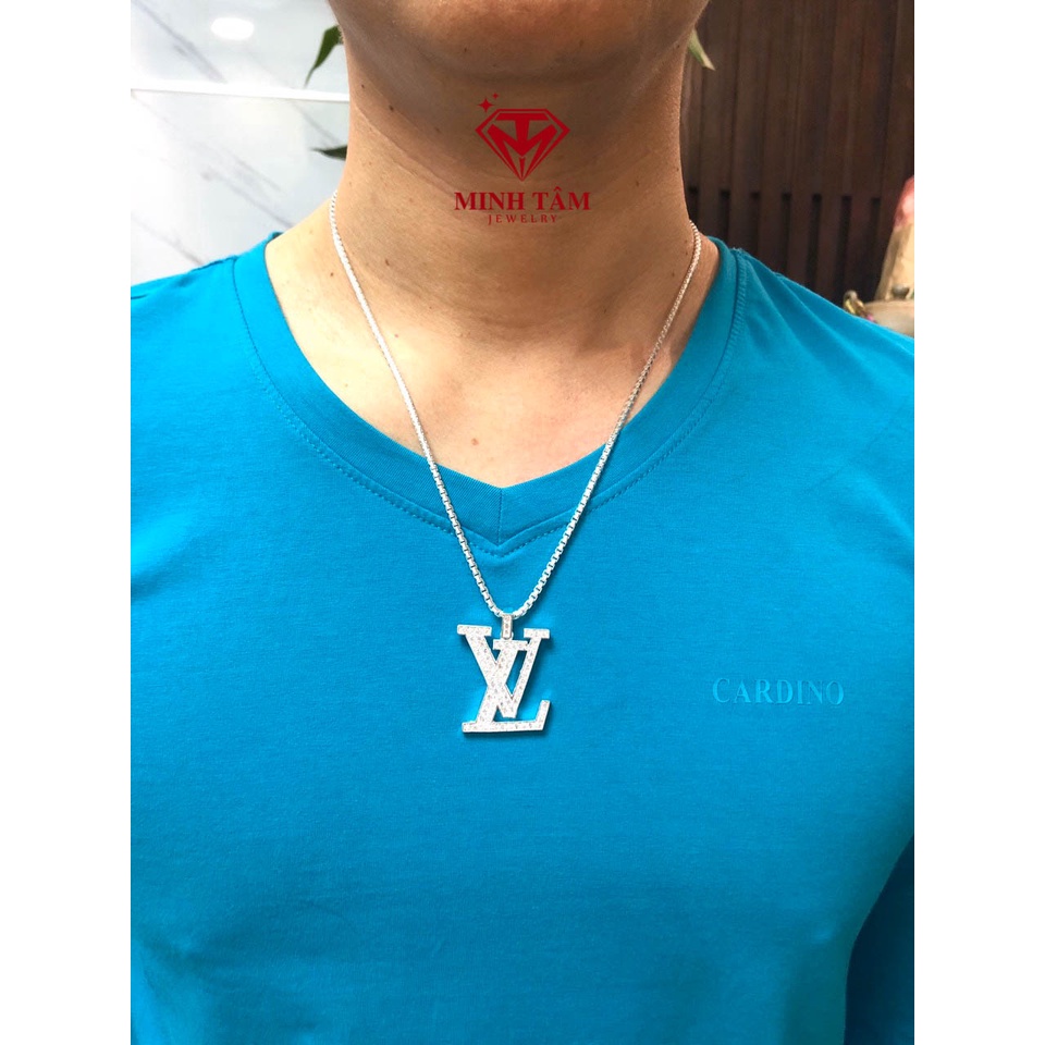 Bộ dây chuyền Lv size trung bạc ta cho nam,có bán lẻ mặt Minh Tâm Jewelry