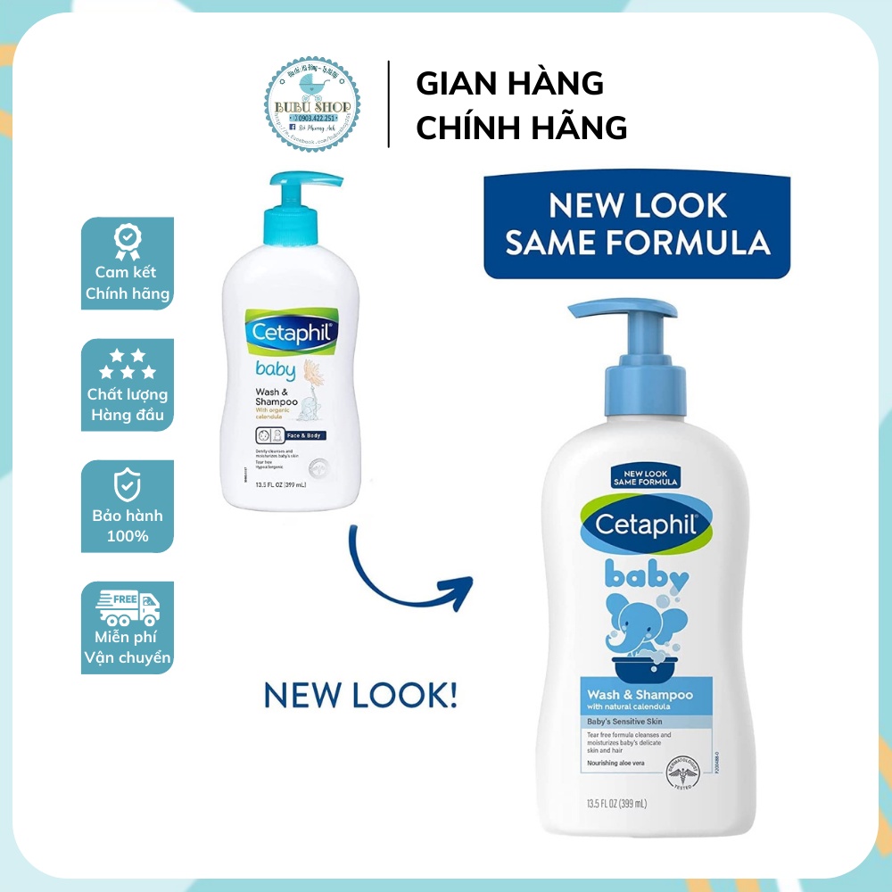 (Mẫu mới)SỮA TẮM GỘI CETAPHIL BABY TINH CHẤT HOA CÚC ORGANIC 399ML - HÀNG MỸ (chai có vòi)