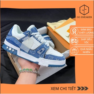 |gg store-có sẵn| giày sneaker lv trainer vải bò màu xanh-siêu cấp