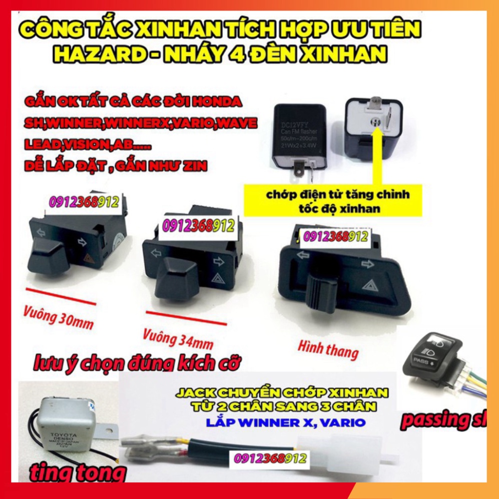 Công tắc xi nhan tích hợp ưu tiên , jack chuyển , cục chớp điện tử , ting tong , công  tắc pasing sh