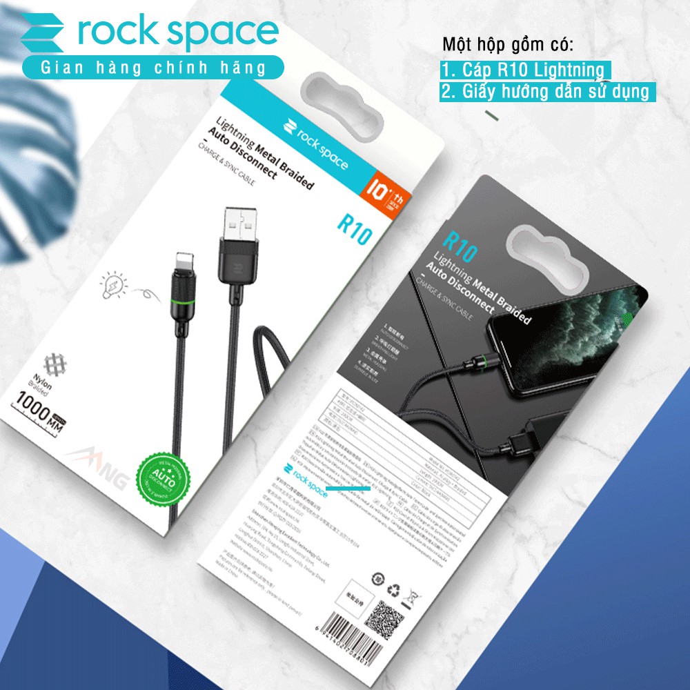 [Mã 2404EL10K giảm 10K đơn 20K] Cáp sạc iphone chính hãng Rockspace tự ngắt R10