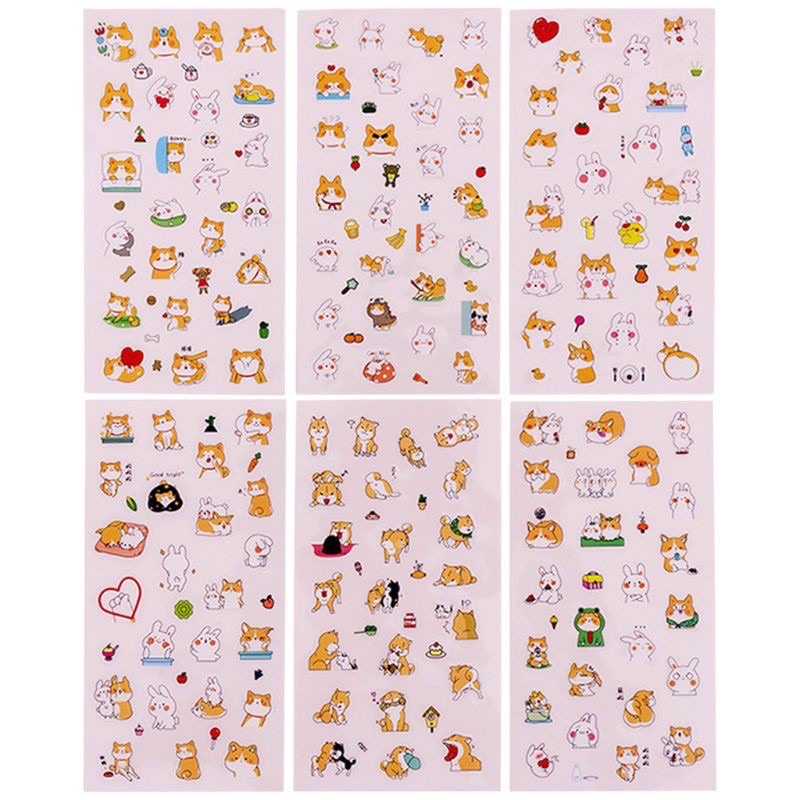 Sticker nhựa dễ thương 🐻💕 mẫu thỏ và shiba 🐰x🐶 mèo con 😻 diy, bujo, quà tặng