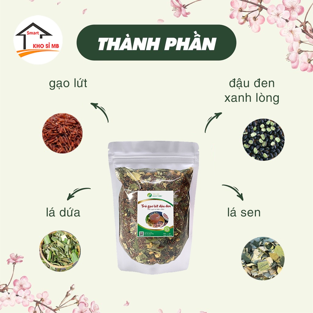 trà gạo lứt huyết rồng 6 vị hỗ trợ giảm cân, trà hoa ngũ cốc gồm gạo lứt, đậu đen xanh lòng, đậu đỏ, lá dứa, hoa nhài