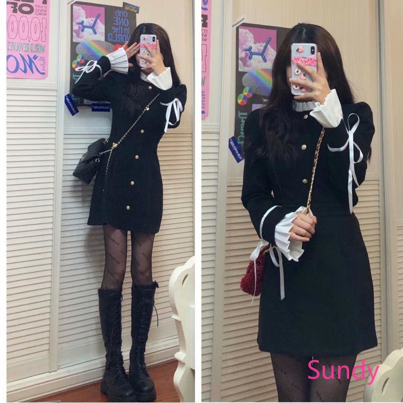 Đầm Tay Dài Thời Trang Thu Đông Phong Cách Hàn Quốc Cho Bé Gái