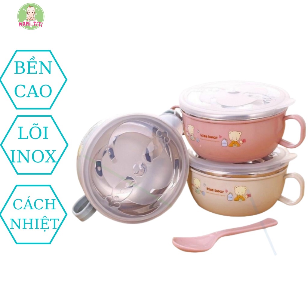 bát ăn dặm lõi inox 304, bát ăn dặm giữ nhiệt kèm thìa cho bé MAMI.TITI