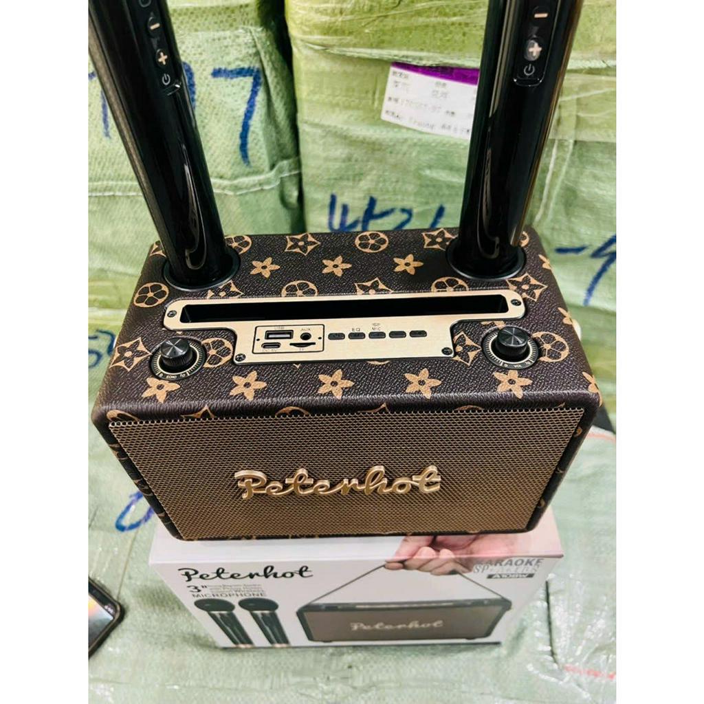 Loa Karaoke Bluetooth Peterhot A108W Kèm 2 Mic Không Dây Nghe Nhạc Cực Đã Âm Bass Cực Mạnh Thiết Kế Mới, Dễ Sử Dụng