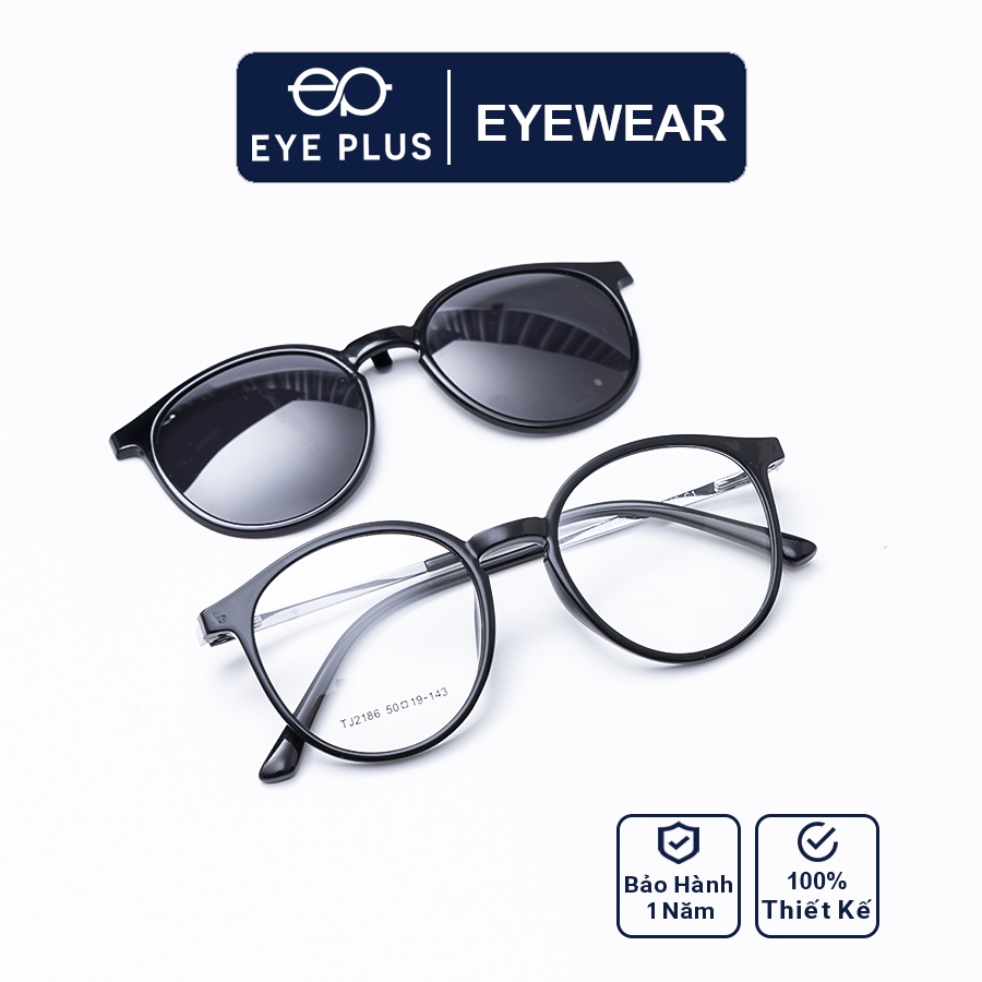 Gọng kính râm cận nam nữ thời trang EYE PLUS mắt tròn 2in1KL-2186