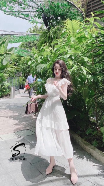 [FREESHIP] Đầm Maxi Vàng Trắng Vintage