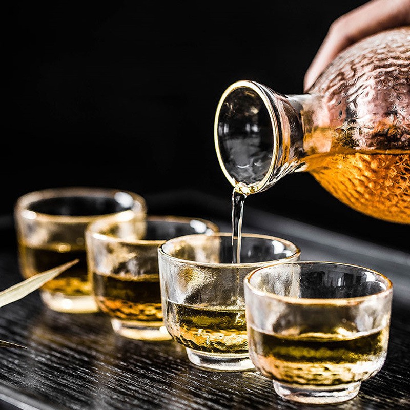 BỘ BÌNH, LY UỐNG RƯỢU SAKE NHẬT BẢN, VIỀN VÀNG