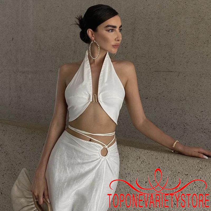 Áo Croptop Hai Dây Hở Lưng Màu Trơn Thời Trang Mùa Hè Cho Nữ