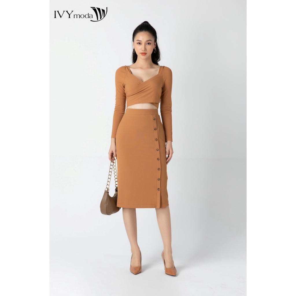 Chân váy bút chì vải thun gân IVY moda MS 30B9035