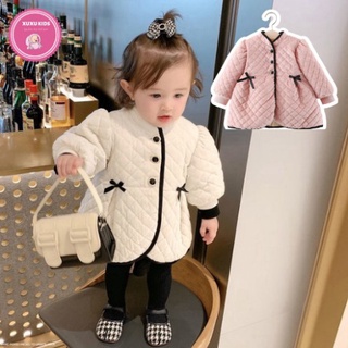 Áo khoác bé gái, áo khoác lót nỉ dáng dài phong cách Hàn Quốc dành cho bé yêu Xu Xu Kids size từ 9 đến 17kg