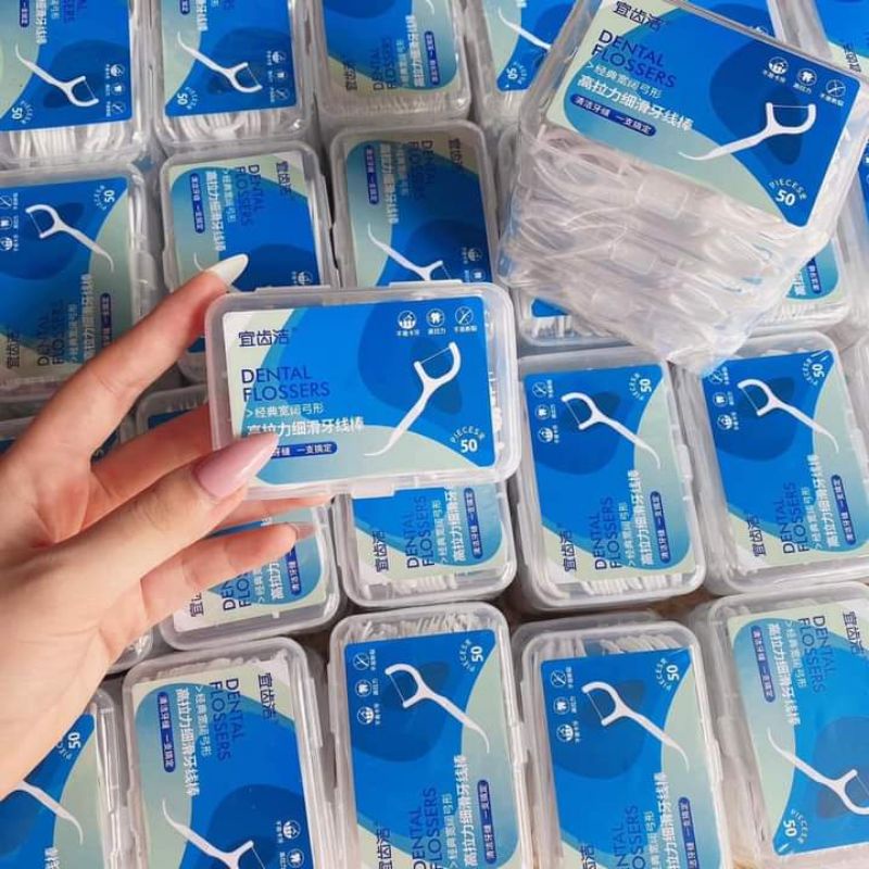 HỘP TĂM CHỈ NHA KHOA CAO CẤP 50 CHIẾC VỚI SỢI MẢNH, VỆ SINH RĂNG MIỆNG DỄ DÀNG
