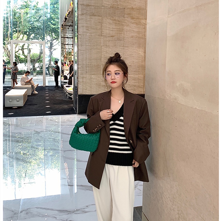 Áo gile sọc ngang Forgirl cổ V dáng ngắn Hàn Quốc