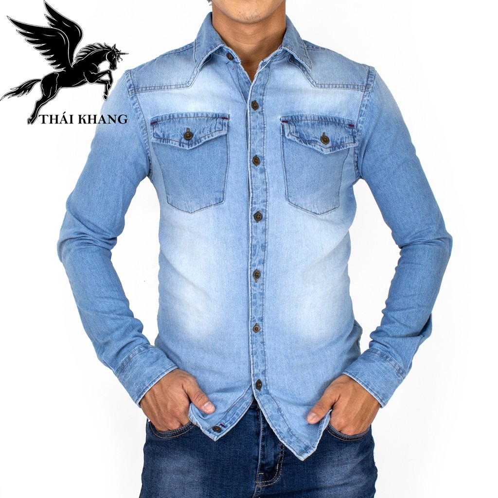 áo jean nam dài tay cao cấp vải cotton dày đẹp hàng chuẩn size vải đẹp | BigBuy360 - bigbuy360.vn