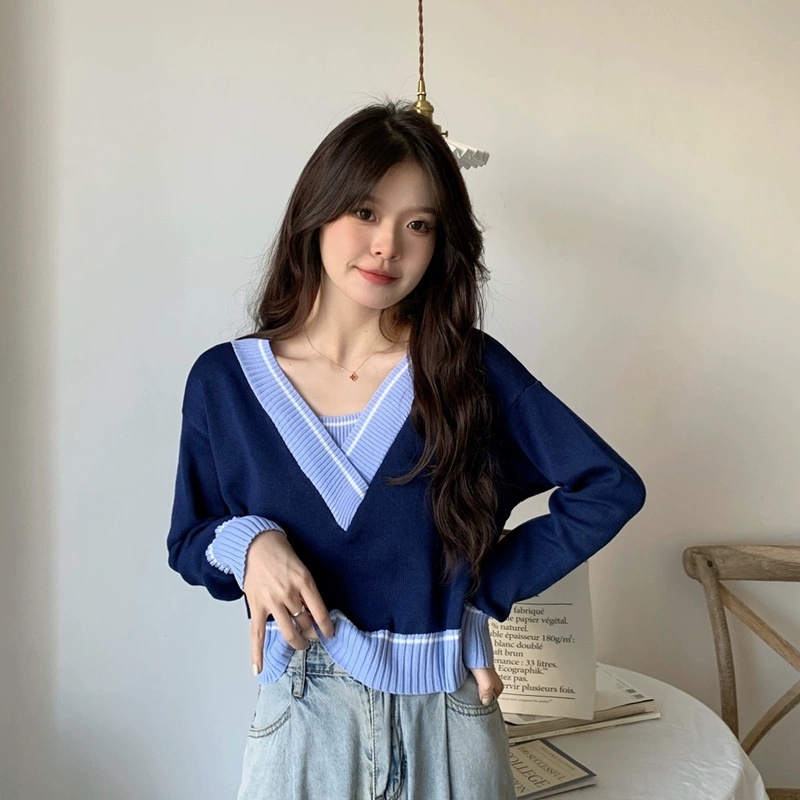 Áo len lửng tay dài cổ V thời trang dành cho nữ