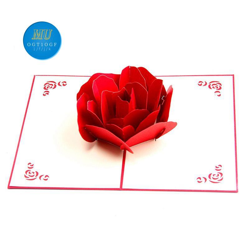 3D Pop up Rose Thank You Greeting Postcards Flower Handmade Blank Vintage Paper Happy Birthday Love Gift Card