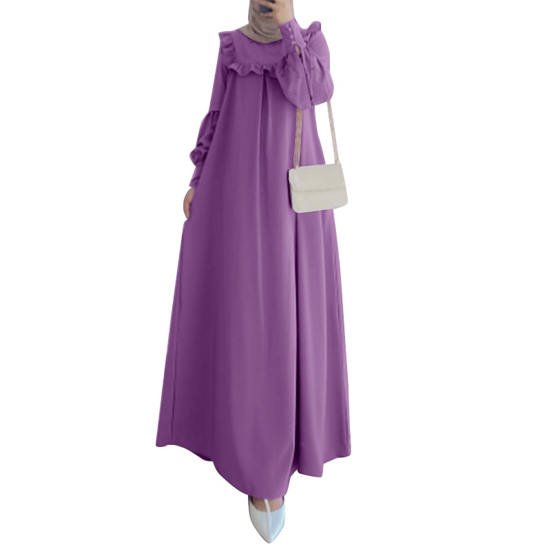 Áo đầm maxi ZANZEA tay dài cổ chữ O phong cách hồi giáo thời trang cho nữ