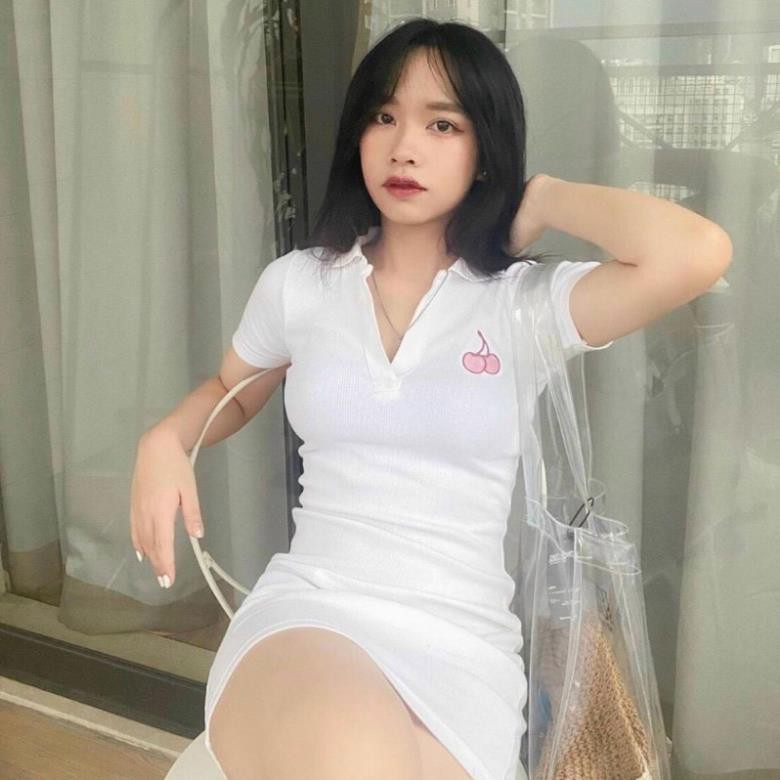 Váy Polo Ôm Body Tay Ngắn xinh Yêu Đầm thun body ôm 2 màu đen trắng vải thun bozip mềm mịn  ྇