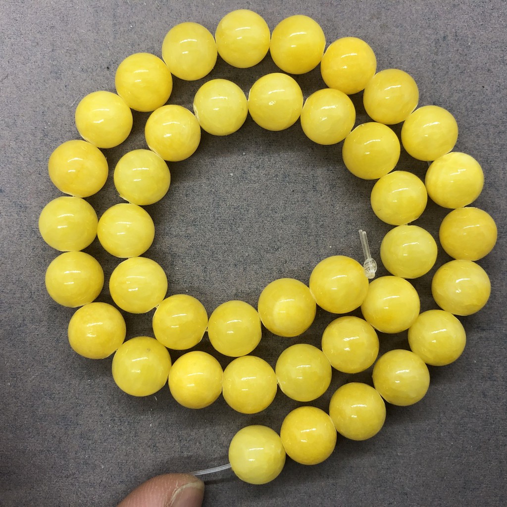 Hạt đá ngọc bích màu vàng Chalcedony tự nhiên dạng tròn 4-12mm DIY