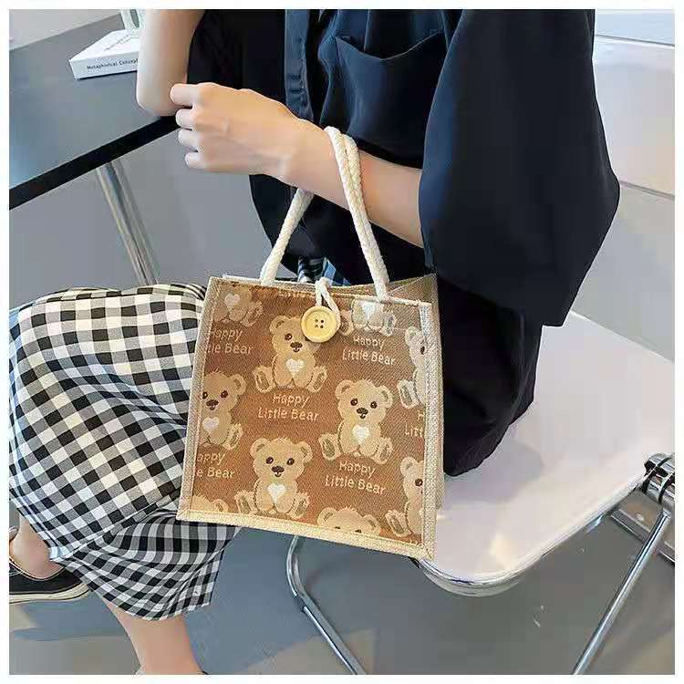 Túi tote Đeo Vai Bằng Vải Lanh Nhỏ Nhắn Hình Gấu Nhật Bản Cho Nữ YKD RYVN