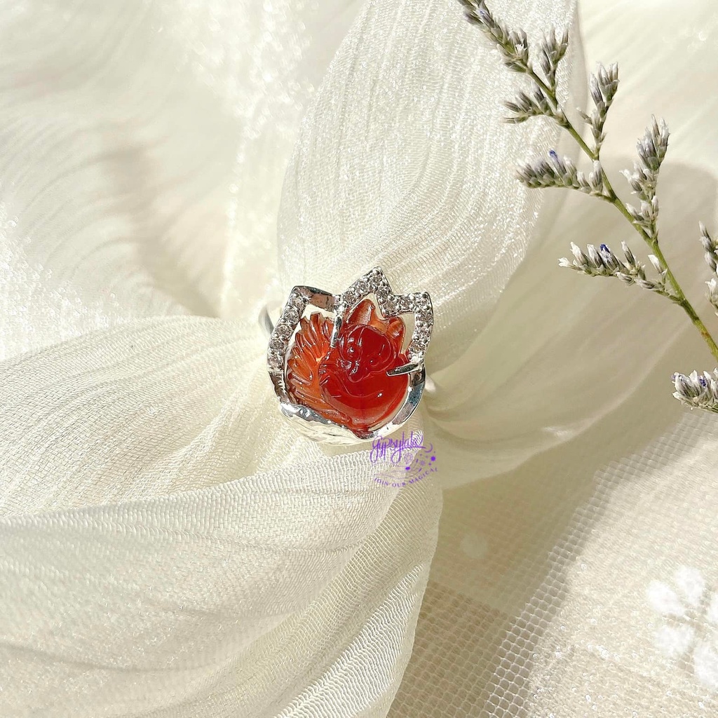 Nhẫn Hồ Ly Đá Garnet Thiên Nhiên Bạc 925 Phong Thuỷ SP004069 Gypsy.lala