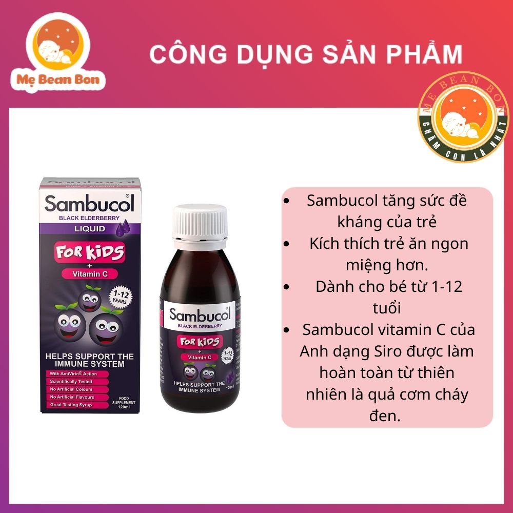 Siro Tăng Sức Đề Kháng Sambucol 120ml của Anh Cho Bé Trên 1 Tuổi giàu Vitamin C và kẽm giúp tăng đề kháng hiệu quả