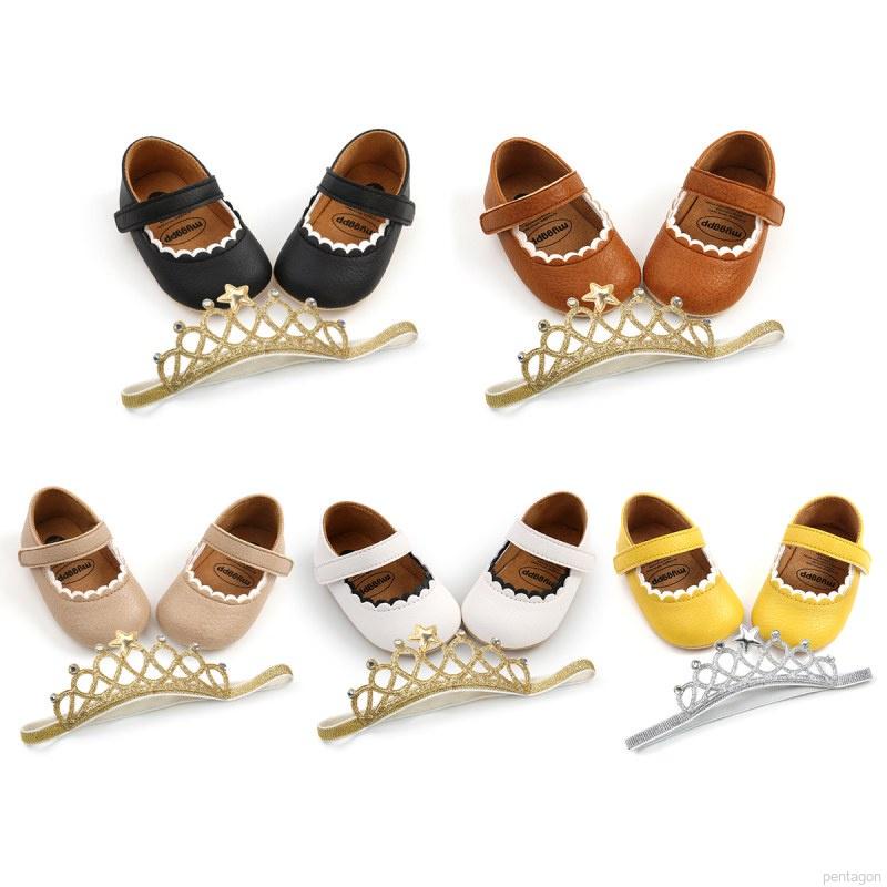 Set giày da pu + vương miện công chúa đáng yêu cho bé gái