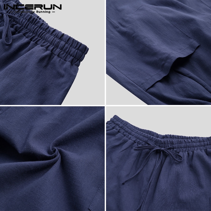 INCERUN Quần cotton linen màu trơn phong cách cổ điển dành cho nam