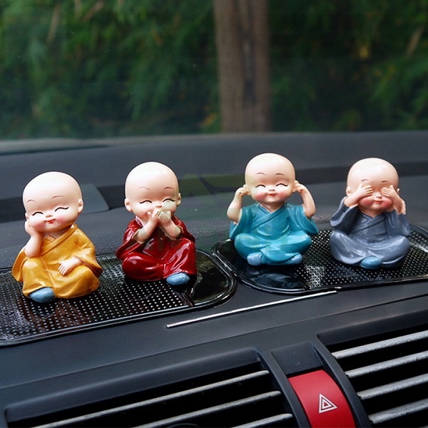Bộ 4 Tượng Chú Tiểu Tứ Không-Tứ quyền - Tứ Tửu Để Taplo Trang Trí Xe Ô Tô, Bàn Làm Việc, Bàn Học