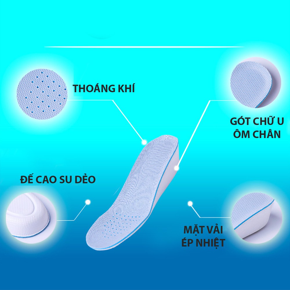 Lót giày tăng chiều cao nam 1.5cm, 2.5cm, 3.5cm, mặt vải lưới êm chân, thoáng khí và khử mùi - CMPK15 - Cami