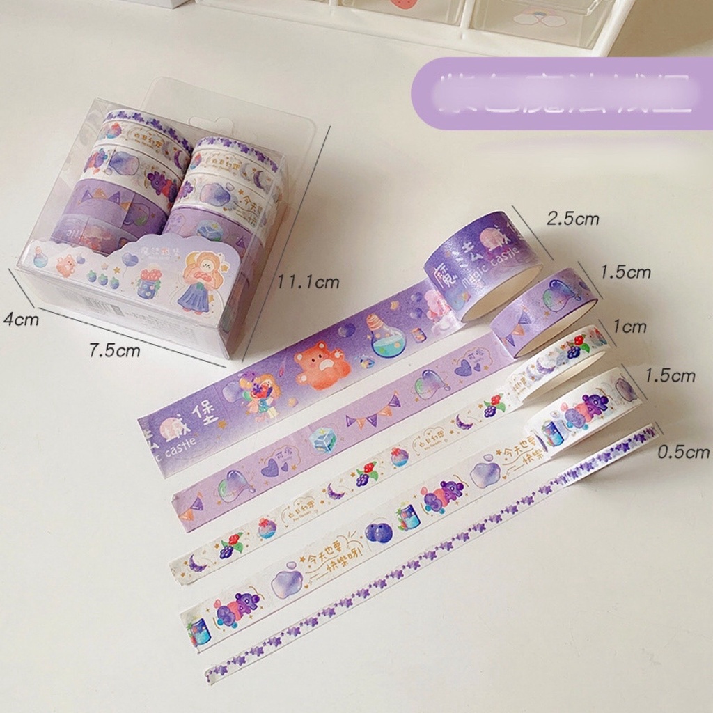 Washi tape trang trí sổ còng, sổ Bullet Journal │ 5 màu giấy thường │ 1 cuộn 0.9cm x 3m │ Xem thêm ở phần MÔ TẢ SẢN PHẨM