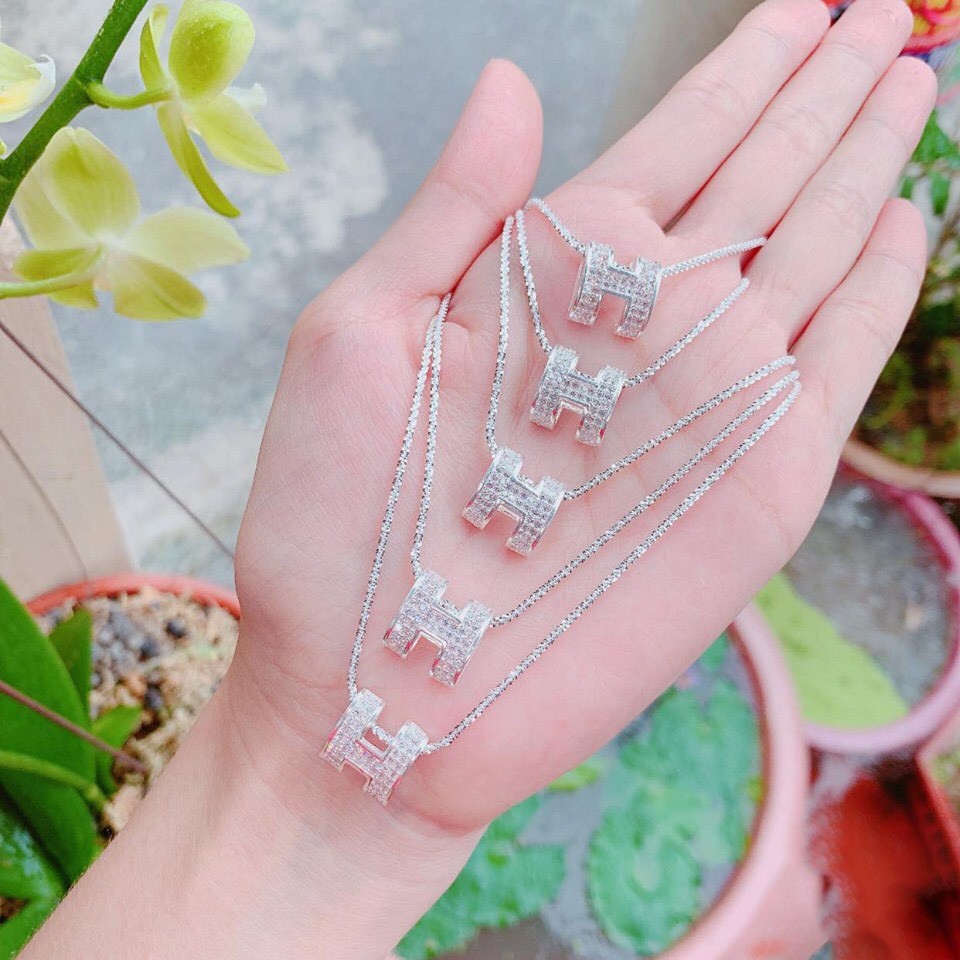 Dây Chuyền Bạc Mặt Chữ H Cao Cấp Đính Đá Pha Lê Sang Trọng TNC JEWELLERY