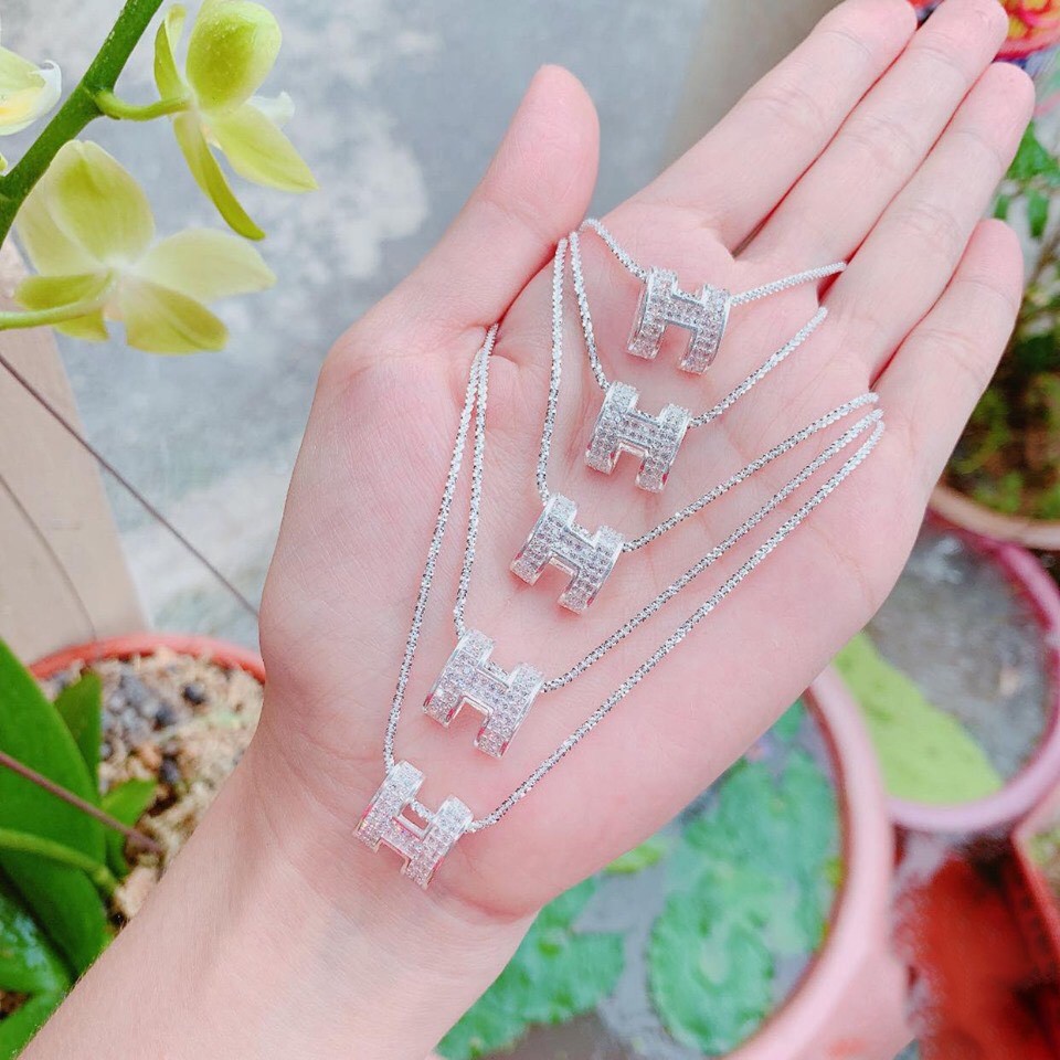 Vòng Cổ Bạc, Dây Chuyền Bạc Ý 925 Mặt Chữ H Cao Cấp Đính Đá Pha Lê Sang Trọng TNC JEWELLERY