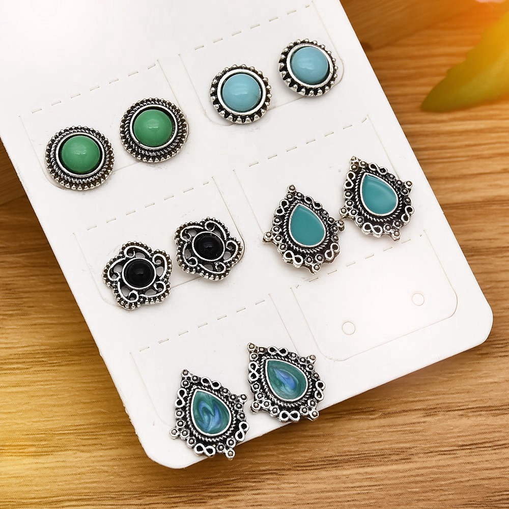 5 đôi khuyên tai thiết kế đính đá ngọc lam đơn giản phong cách Boho