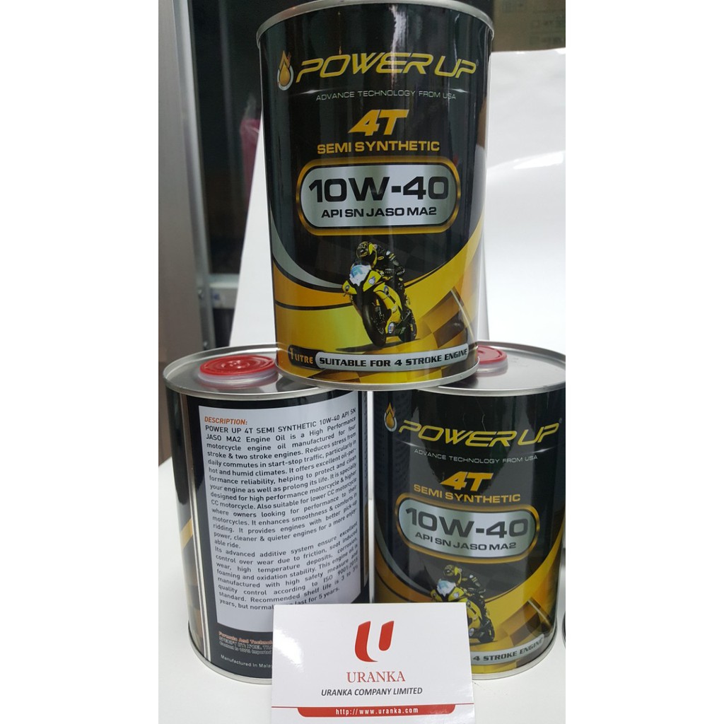 DẦU NHỚT BÁN TỔNG HỢP POWER UP DÀNH CHO XE SỐ 4T SEMI SYNTHETIC 10W40 API SN JASO MA2  1L NHẬP KHẨU  MALAYSIA