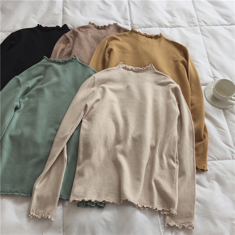 NUZIRO  Áo len thời trang nữ dài tay màu sắc đơn giản