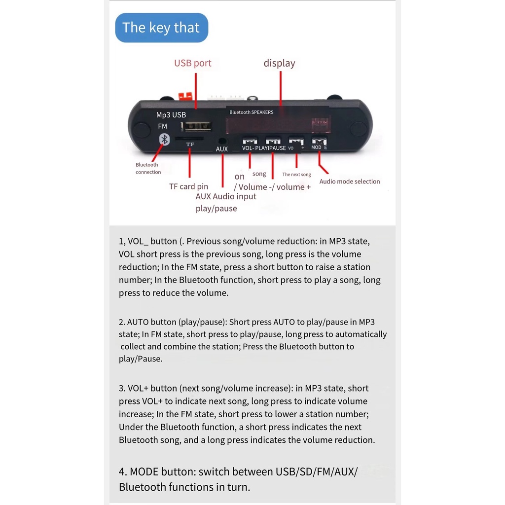 Bảng Giải Mã Âm Thanh mp3 Bluetooth mp3 Chuyên Dụng Cho Xe Hơi