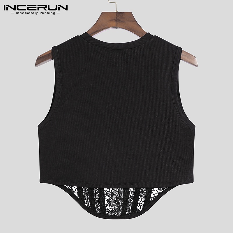 Áo ba lỗ INCERUN cổ tròn phối ren không tay thoáng mát sành điệu cho nam