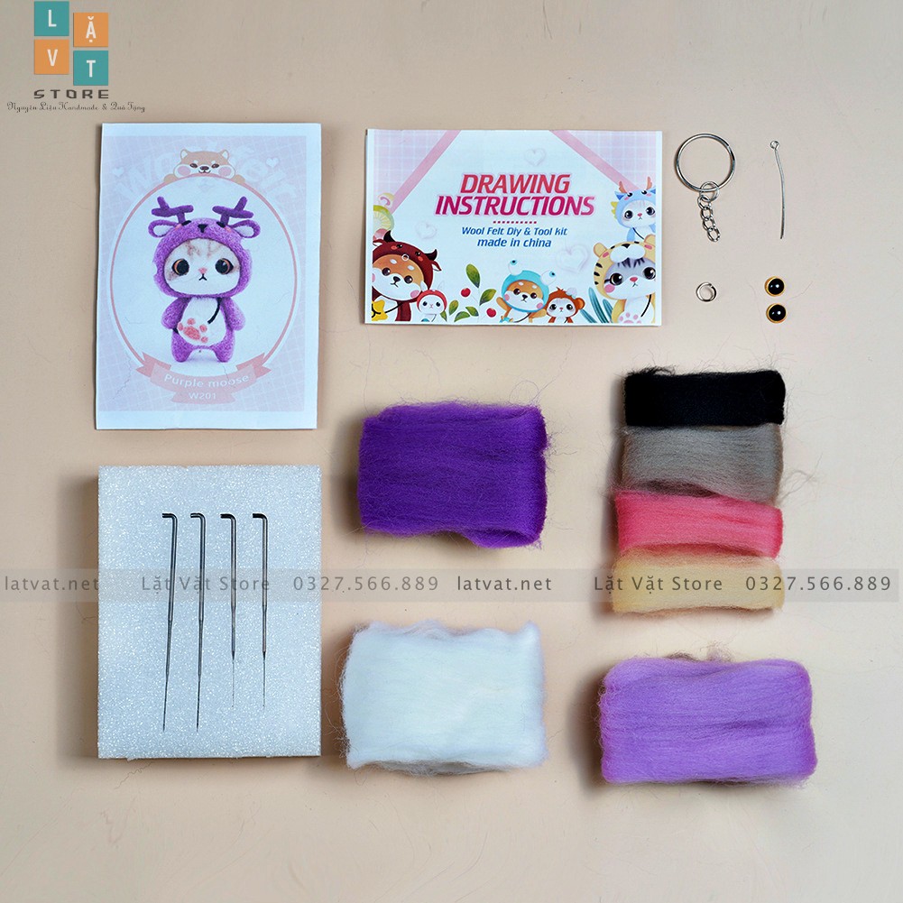 [MỚI 2021] Bộ Kit Len Chọc Mèo Mơn Mởn 2 Dễ Thương- Needle Felting Cat- Quà Tặng Handmade, ý nghĩa cho người yêu quý