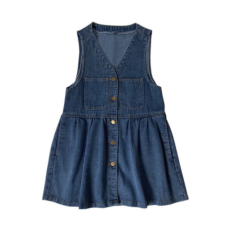 Đầm Denim Sát Nách Cổ Chữ V Dáng Chữ A Phong Cách Retro Mới 44819