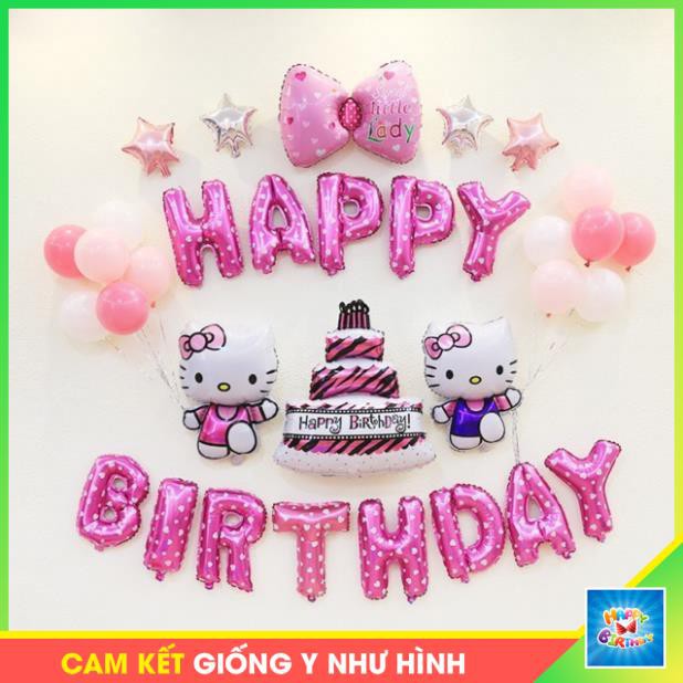 Set bóng trang trí sinh nhật cho bé chủ đề Kitty (Băng dính + ruy băng) #TrangTriSinhNhat