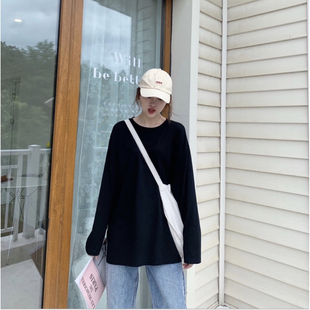 Áo phông trơn dài tay form rộng unisex - Thun cổ tròn dáng xuông kiểu basic ulzzang hàn quốc HOT | BigBuy360 - bigbuy360.vn