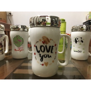 Combo 2 Cốc sứ giữ nhiệt nắp gương