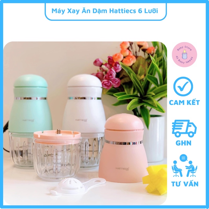 Máy Xay Ăn Dặm Hattiecs 6 Lưỡi Cối Thuỷ Tinh 0.3l, Máy Xay Cho Bé Ăn Dặm