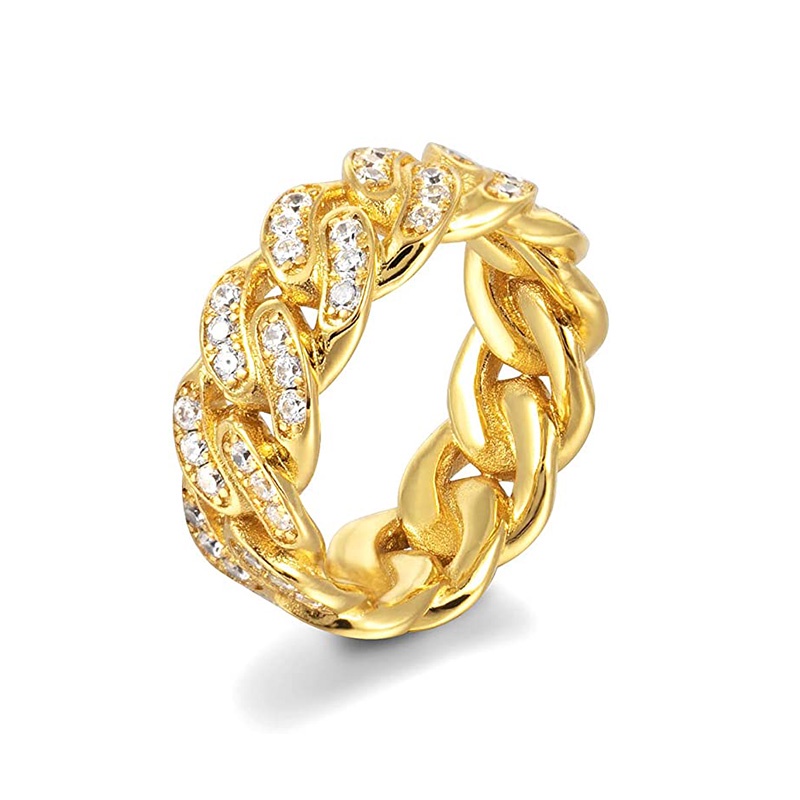Nhẫn Mắt Xích 8MM Đính Đá Zircon Thời Trang Cho Nam Và Nữ